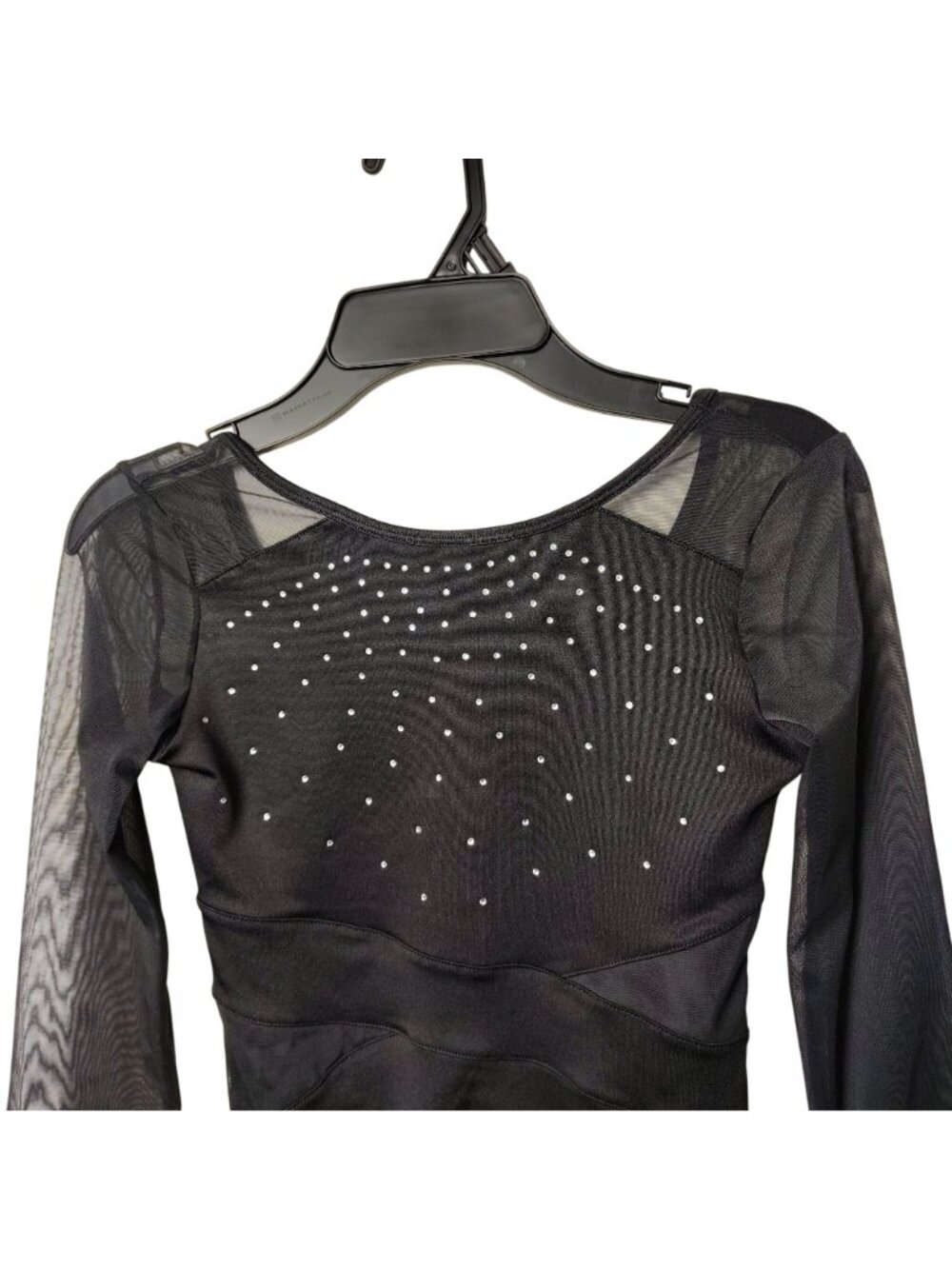 Justice Girls M (10) Black Long-Sleeve Mesh Gymnastics Leotard With Rhinestones